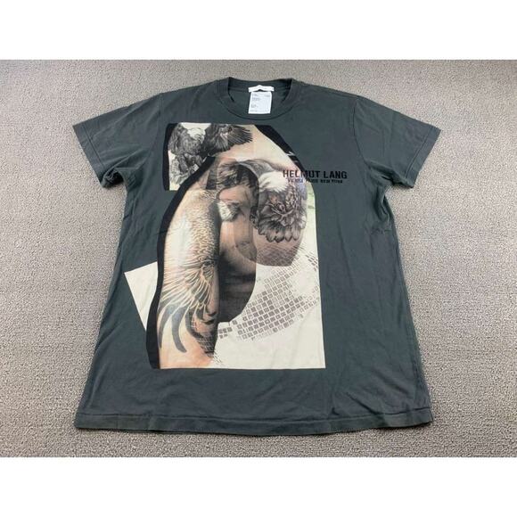 Helmut Lang T Shirt Men M Gray 100% Cotton Embroider Short Sleeve Eagle Graphic - Picture 1 of 9